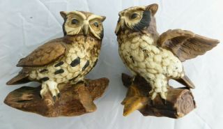 Homco 5 " Barn Owls 1114 Set Of 2 Vintage Ceramic Brown Owl Figurines