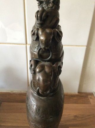 Chinese Bronze Urn With Lid And Foo Dog Finial 5