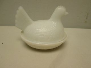 White Milk Glass Hen On Nest Covered Dish