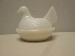 White Milk Glass Hen on Nest Covered Dish 3