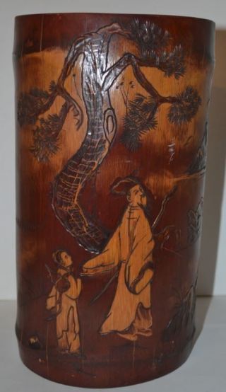 Fine Large Antique Chinese Carved Bamboo Brush Pot