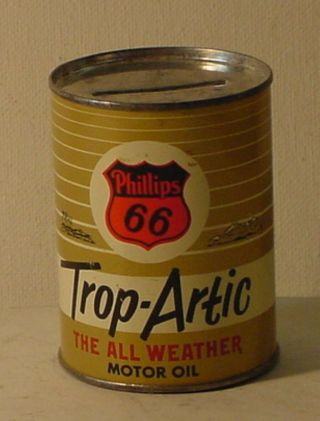 Phillips 66 Trop - Artic The All Weather Motor Oil Litho Tin Oil Can Coin Bank