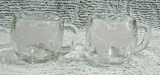Pair Nestle Heavy Clear Glass Frosted World Globe Tea Cups Vintage Mugs S/h