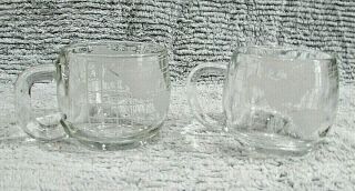 Pair Nestle Heavy Clear Glass Frosted World Globe Tea Cups Vintage Mugs S/H 3