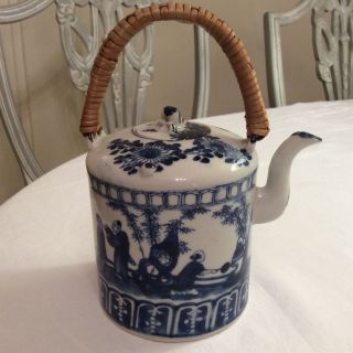 Antique Chinese Blue And White Teapot Xix C.