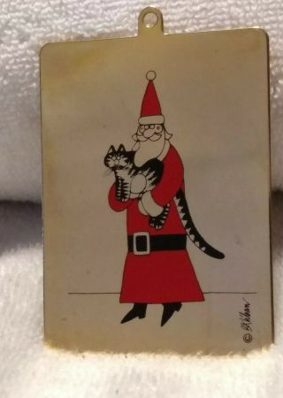 Vintage B Kliban Cat Brass Ornament Christmas Santa