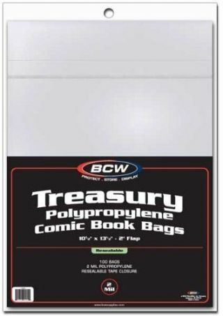 Pack Of 100 Bcw Resealable Treasury Comic Book Poly Bags