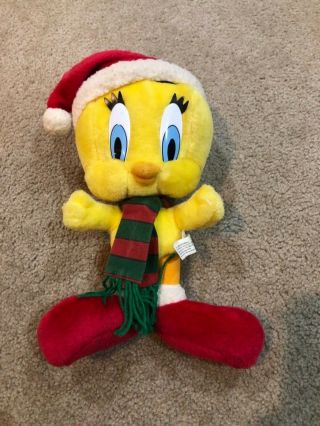 Vintage Tweety Bird Santa Looney Tunes Plush Stuffed Animal Toy 1998 10 "