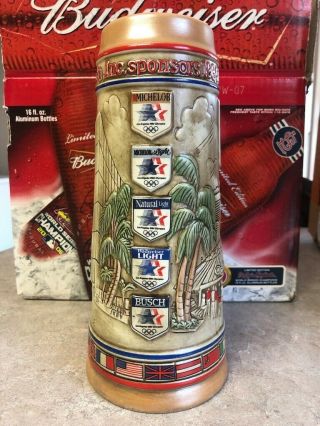 Official Anheuser Busch 1984 Los Angeles Olympics Tall Collectible Stein