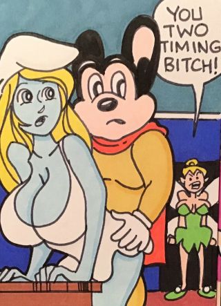 Jim8ball 5534 Mighty Mouse Smurfette Sexy Comic Art Sketch Card