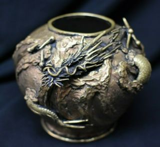 Antique Chinese Or Japanese Bronze Dragon Incense Burner Vase Stamp Signed