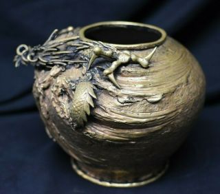 Antique Chinese or Japanese Bronze Dragon Incense Burner Vase Stamp Signed 4