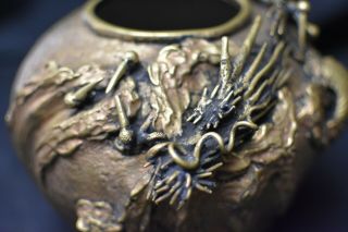 Antique Chinese or Japanese Bronze Dragon Incense Burner Vase Stamp Signed 8