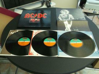 Ac/dc 3 Record Box Set With Poster Dirty Deeds High Voltage Powerage Ex/ex