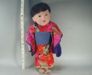 Ichimatsu Boy Doll 70 Japanese Antique Marked Gofun Baby Kid Silk Kimono Ningyo