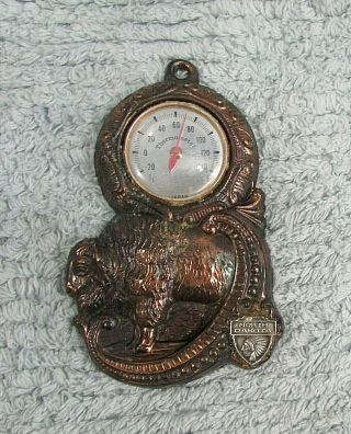 Buffalo Bison Vintage Copper - Tone Metal North Dakota Chief Thermometer S/h