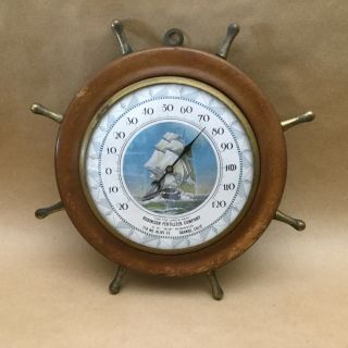 Vintage 1945 Advertising Ship Wheel Nautical Thermometer Orange California
