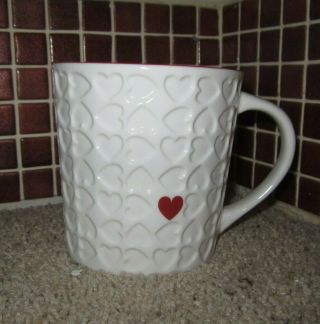 2007 Starbucks Coffee Red And White Emobssed Heart Coffee Cup/tea Mug 16 Oz