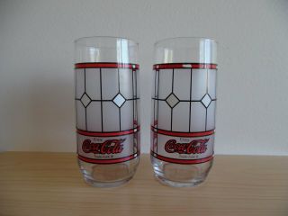 Vintage Coca Cola Collectible Glasses Tiffany Style Set Of Two 16 Fl.  Oz.