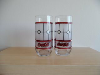 VINTAGE COCA COLA COLLECTIBLE GLASSES TIFFANY STYLE SET OF TWO 16 FL.  OZ. 2