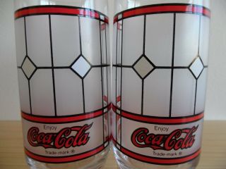 VINTAGE COCA COLA COLLECTIBLE GLASSES TIFFANY STYLE SET OF TWO 16 FL.  OZ. 4