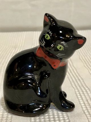Vintage Redware Black Cat Figurine By Shafford Made In Japan Green Eyes