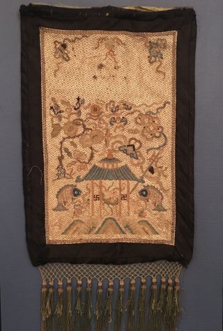 A Rare Chinese Qing Dynasty Embroidered Textile Hanging Panel. 2