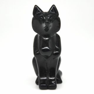Fox Figurine Healing Crystal Sculpture Natural Black Obsidian Gemstone Statue
