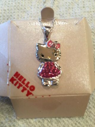 Hello Kitty Sanrio Necklace Sterling Silver Pink Crystal 18 Inch