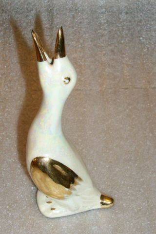 Gold Trim Pearled Goose Figurine - Unknown Maker