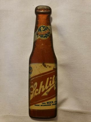 Vintage Schlitz Metal Advertising Beer Bottle Opener Shaped Like Bottle