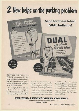 1952 Dual Parking Meter Gearshift Automatic Meters Print Ad