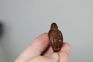 Antique Chinese 19th Century Carved Hediao Nut Bead x3 Lohan FINE 6