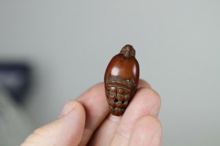 Antique Chinese 19th Century Carved Hediao Nut Bead x3 Lohan FINE 7