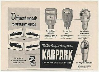 1952 Karpark Superior Husky Twin - O - Matic Unimatic Parking Meters Print Ad