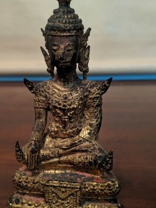 Antique Early 19th C.  Thai Gilt Bronze Buddha Statue Rattanakosin