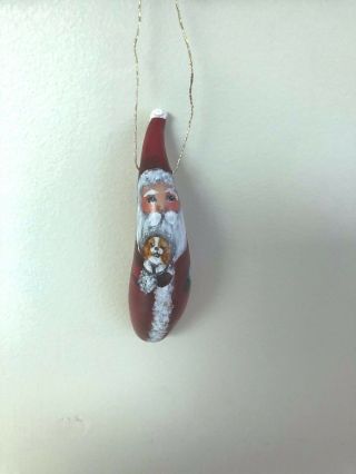 Hand Painted Santa And Cavalier King Charles Gourd Ornament / Ann