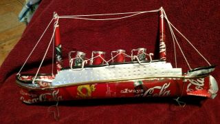 Handmade Classic Ship Built With Coca - Cola Aluminum Cans And Recycled Materials
