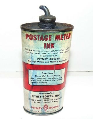 Vintage Postage Meter Ink Can - Pitney Bowes Lead Top Oiler Type Can Blue Ink