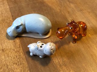 3 Hippopotamus Hippos,  Blown Glass,  Baked Clay Or Ceramic,  Porcelain
