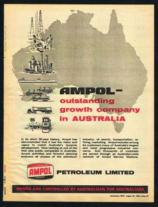 Ampol Ad Gas & Oil Automotive Garage Decor 1964 Vintage Print Ad Retro