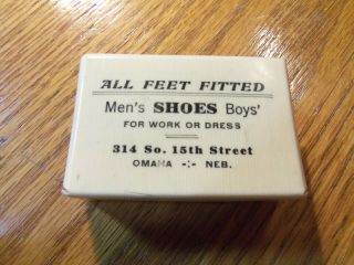 Vintage Celluloid Advertising Match Box Safe Ms Atkisson Shoe Store Omaha,  Neb.