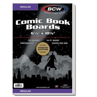 200 Bcw Regular Comic Backing Boards 6 7/8 X 10 1/2 & 200 Resealable Silver Bags