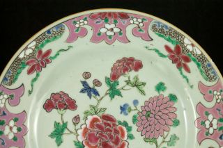 2 Chinese 18th C.  Yongzheng/Qianlong Famille Rose Porcelain Plates w/ Flowers 3