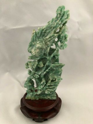 Chinese Antique Jade Small Vase With Wood Stand " 6.  5 " H