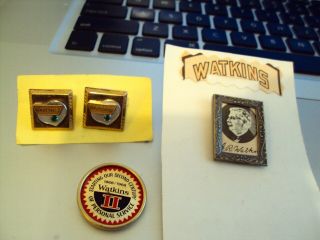 Vintage J.  R.  Watkins Cuff Links,  Tie Pin And 1868 - 1968 100 Year Pin Back