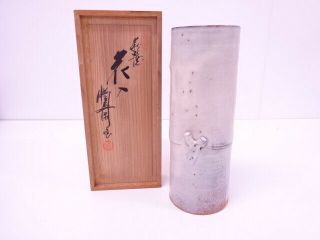 4164191: Japanese Pottery Hagi Ware White Glaze / Bamboo Shape