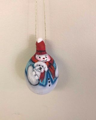 Hand Painted Snowman & Maltese Gourd Ornament / Ann