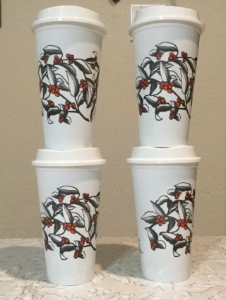 Starbucks Reusable Hot Cup Travel Coffee Cherry 2019 Set Of 4 Print Limited Lid