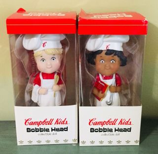 Set Of 2 2002 Campbell Kids Bobble Head Doll.  Boxes Are 8”